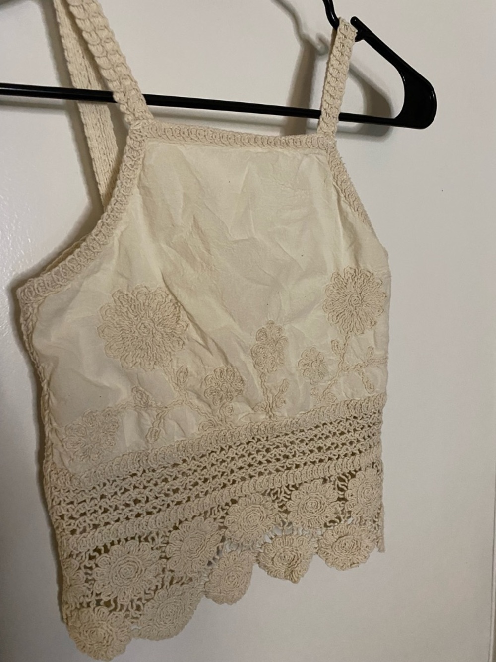ZARA XS Cream Crochet Floral Crop Top